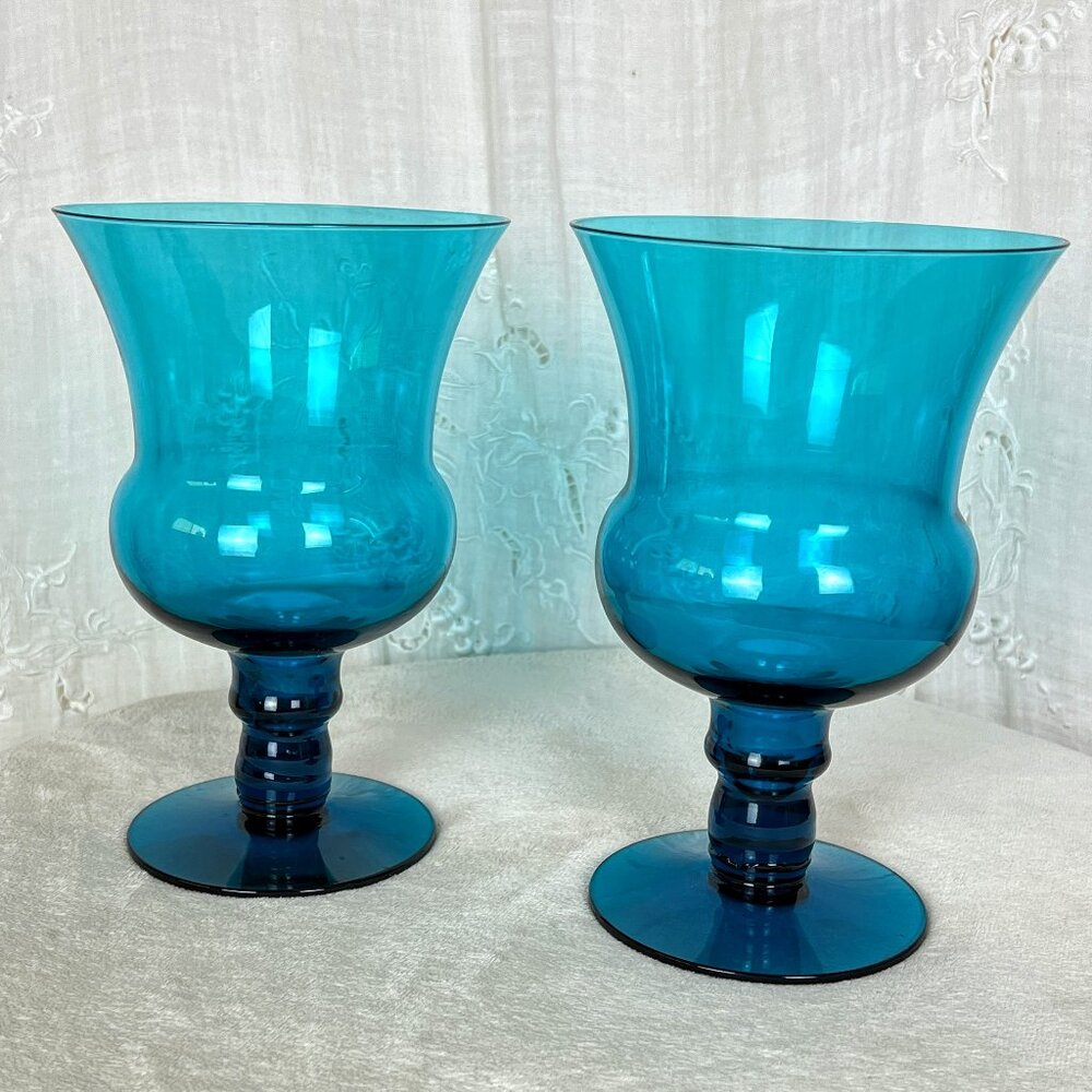 Vintage Peacock Blue Glass Goblets - Picture 6 of 9